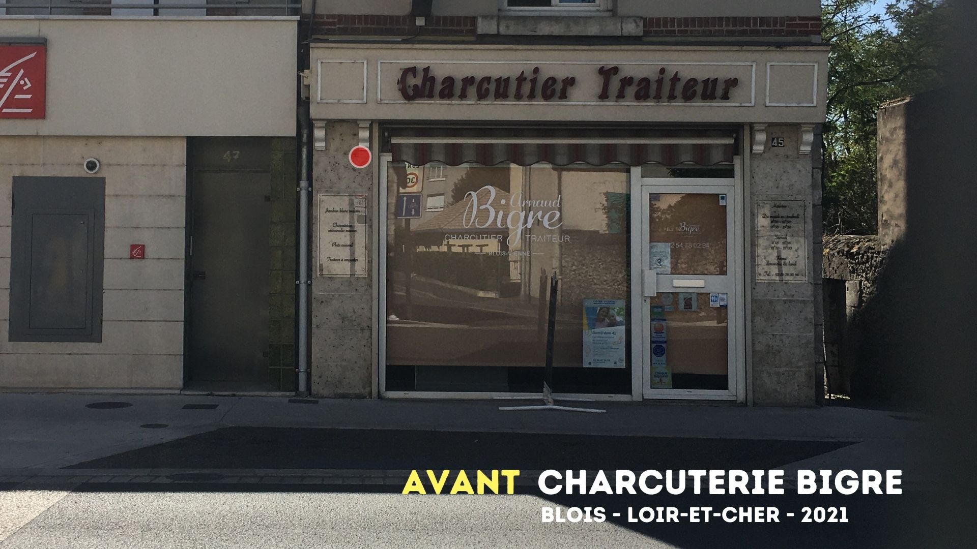 Avant travaux - Façade et enseignes Charcuterie Bigre|textebrut