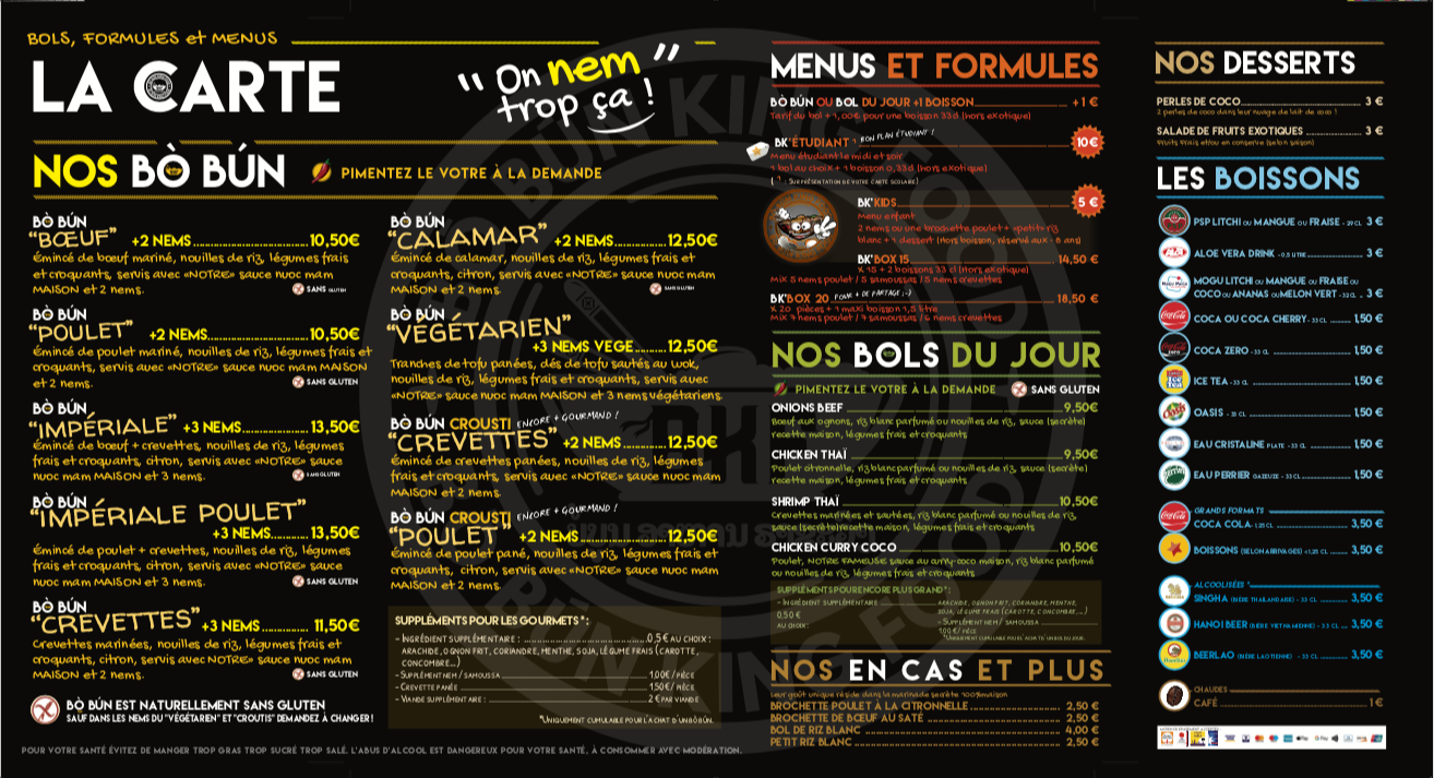 Menu Bòbún King Food|textebrut