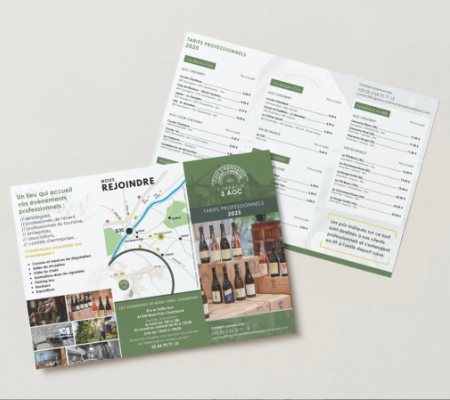 5 versions d'un tryptique-dépliants tarifaires pour partictulier et (…)